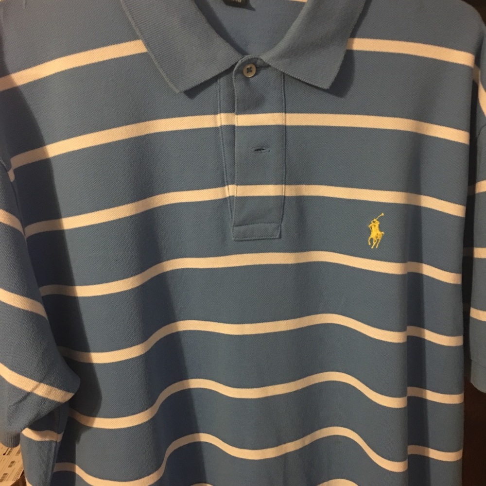 Blue and white polo